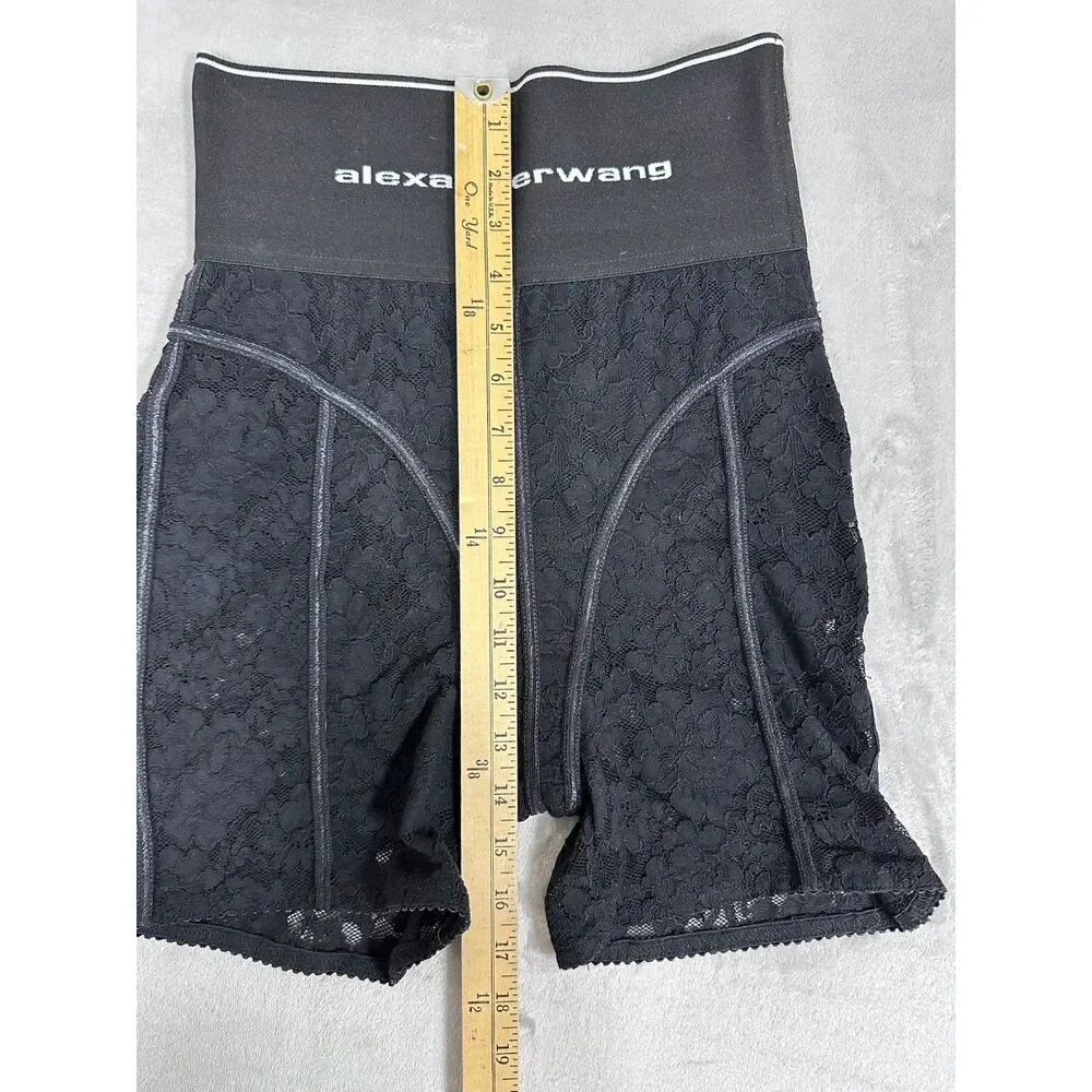 SAMPLE Alexander Wang Black Floral Lace Biker‎ Shorts with Logo Waistband